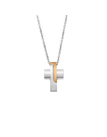 Κολιέ Senza Men's Steel, Δίχρωμος Σταυρός από Ατσάλι - SSD5577SGD