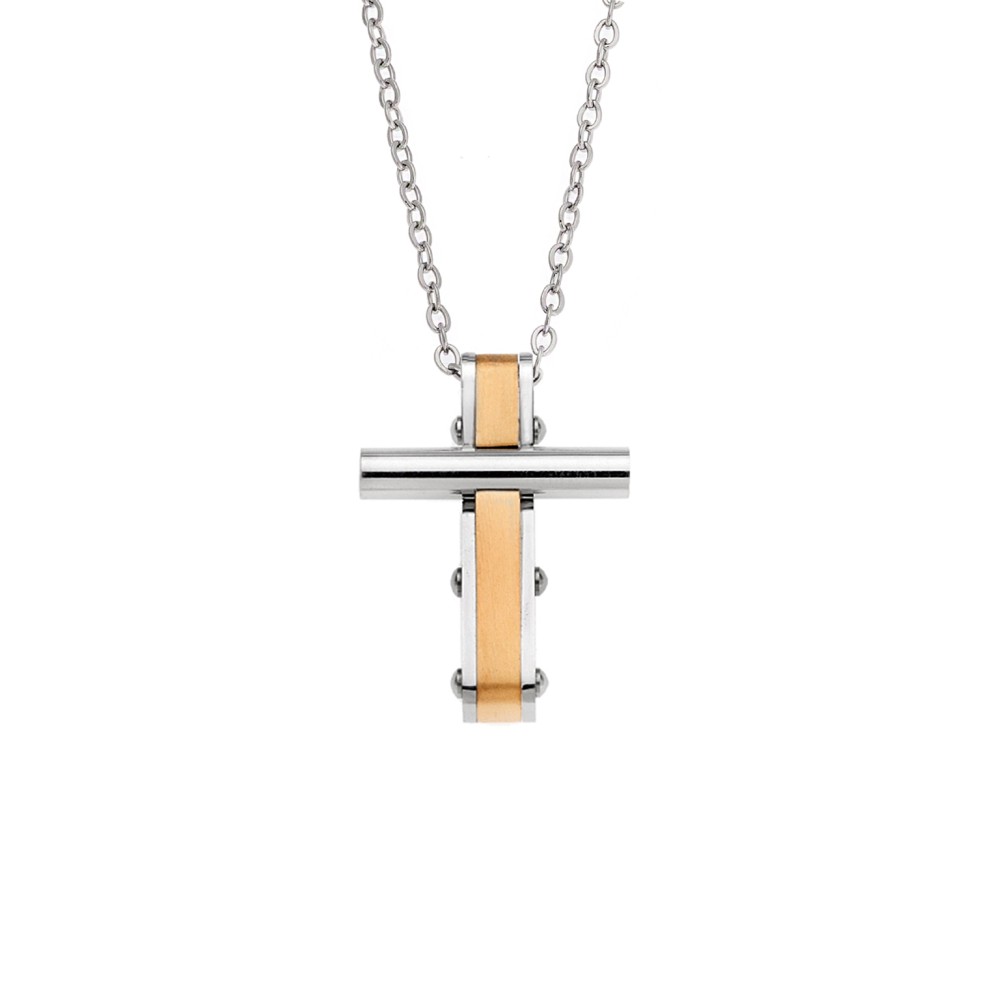 Κολιέ Senza Men's Steel, Δίχρωμος Σταυρός από Ατσάλι - SSD5578SGD