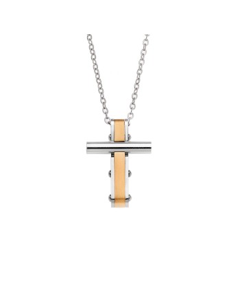 Κολιέ Senza Men's Steel, Δίχρωμος Σταυρός από Ατσάλι - SSD5578SGD