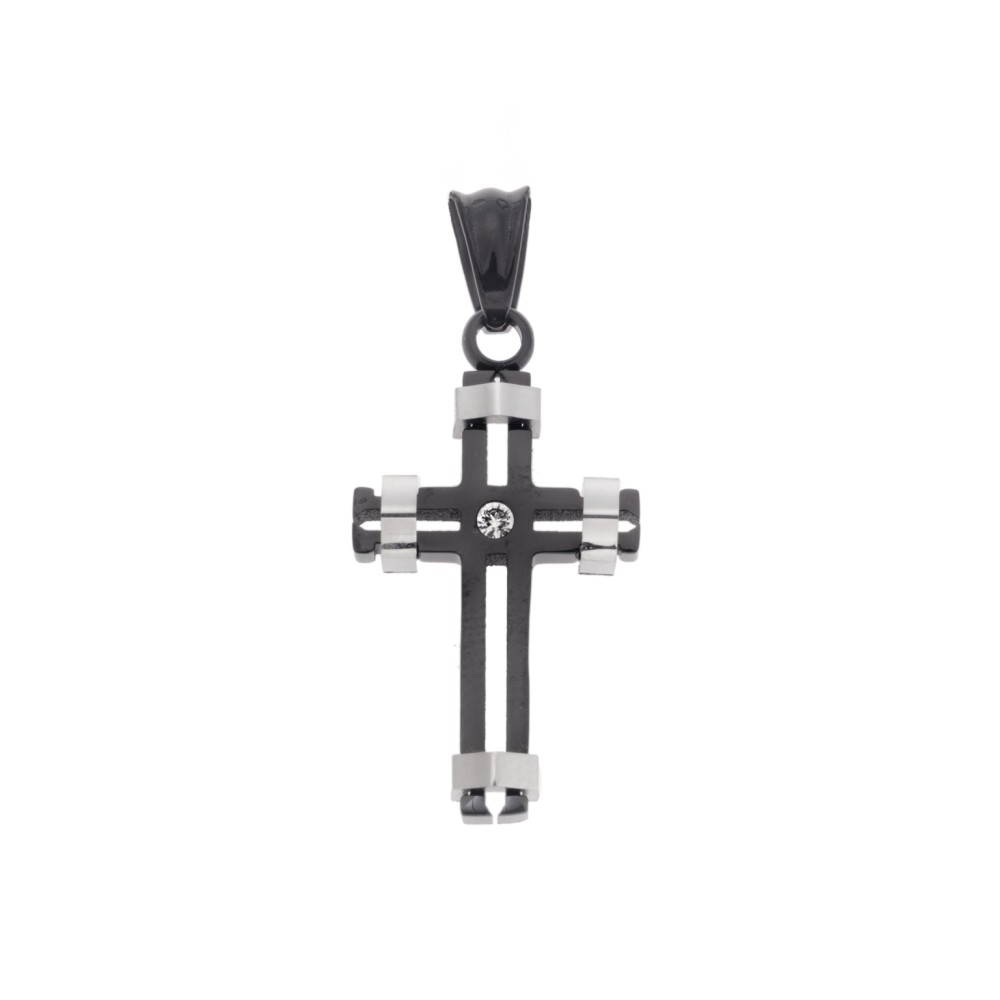 Μοτίφ Senza Men's Steel, Δίχρωμος Σταυρός από Ατσάλι - SSD5579SBK