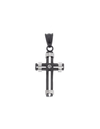 Μοτίφ Senza Men's Steel, Δίχρωμος Σταυρός από Ατσάλι - SSD5579SBK