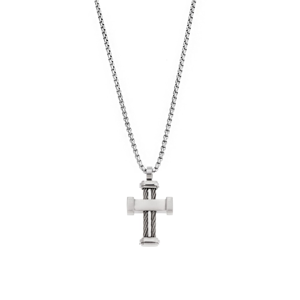 Κολιέ Senza Men's Steel, Σταυρός από Ατσάλι - SSD5585SR