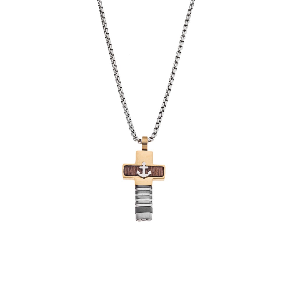 Κολιέ Senza Men's Steel, Σταυρός με άγκυρα από Ατσάλι - SSD5586SGD