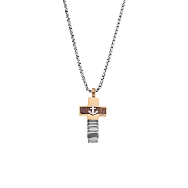 Κολιέ Senza Men's Steel, Σταυρός με άγκυρα από Ατσάλι - SSD5586SGD