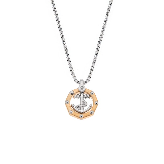 Κολιέ Senza Men's Steel, Δίχρωμη Άγκυρα από επιχρυσωμένο Ατσάλι με ασημί καδένα - SSD5593SR