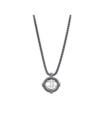 Κολιέ Senza Men's Steel, Δίχρωμη Άγκυρα από Ατσάλι με μαύρη καδένα - SSD5594BK