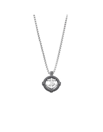 Κολιέ Senza Men's Steel, Δίχρωμη Άγκυρα από Ατσάλι με μαύρη καδένα - SSD5594SR