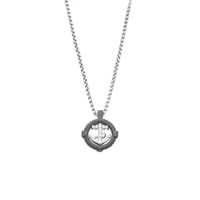 Κολιέ Senza Men's Steel, Δίχρωμη Άγκυρα από Ατσάλι με μαύρη καδένα - SSD5594SR