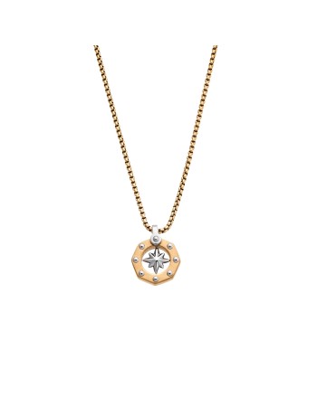 Κολιέ Senza Men's Steel, Δίχρωμη Πυξίδα από Ατσάλι με χρυσή καδένα - SSD5598GD