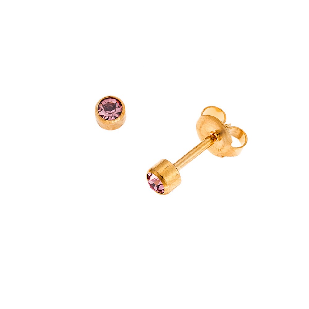 Σκουλαρίκια Senza Steel, από ανοξείδωτο επιχρυσωμένο ατσάλι με ροζ πέτρα - SSD5600-1GPK