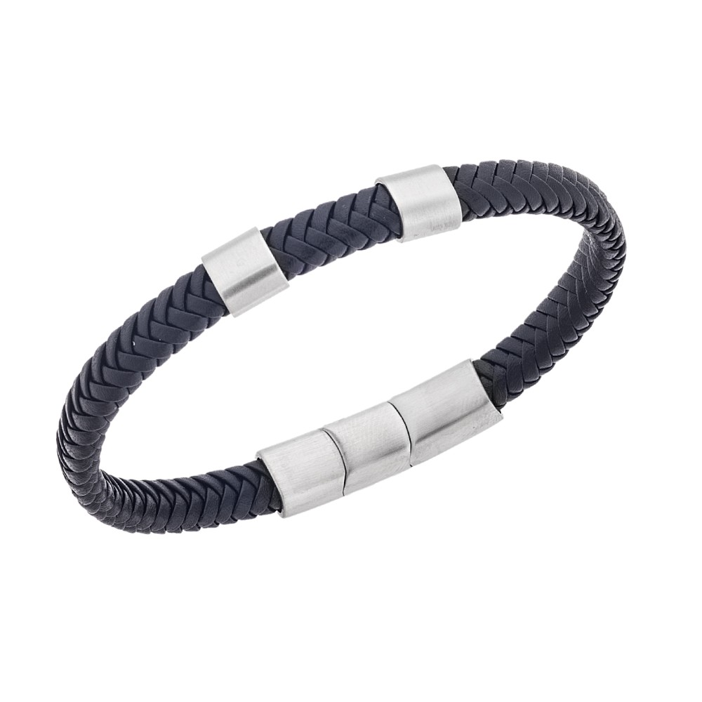 Βραχιόλι Senza Men's Steel Black Leather Strap - SSD5606SBK