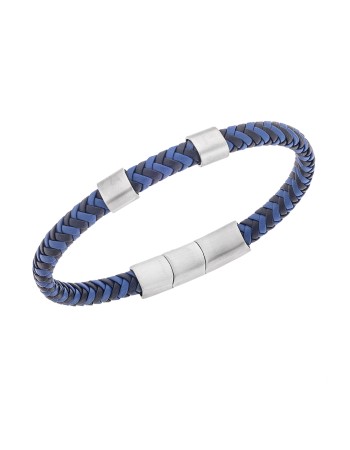 Βραχιόλι Senza Men's Steel Black & Blue Leather Strap - SSD5606SBLBK