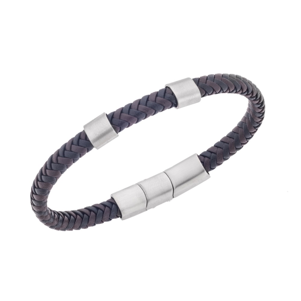 Βραχιόλι Senza Men's Steel Black & Brown Leather Strap - SSD5606SBNBK