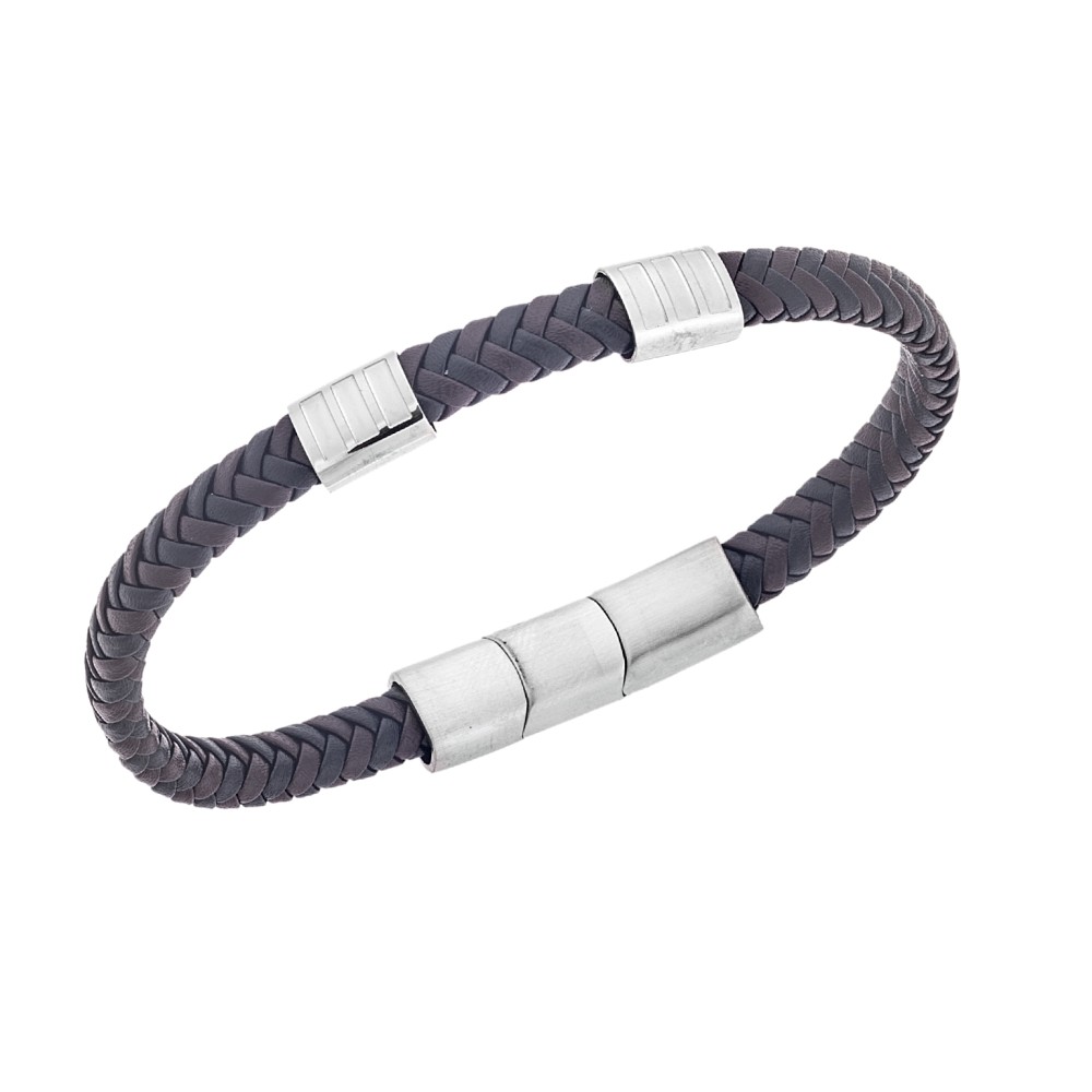 Βραχιόλι Senza Men's Steel Black & Brown Leather Strap - SSD5608SBNBK