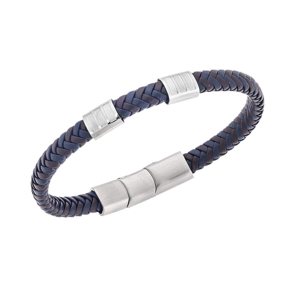 Βραχιόλι Senza Men's Steel Blue & Brown Leather Strap - SSD5608SBNBL