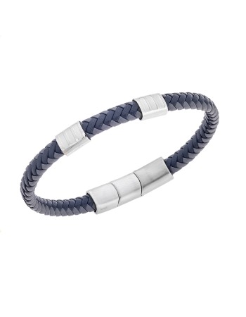 Βραχιόλι Senza Men's Steel Black & Grey Leather Strap - SSD5609SBKGY