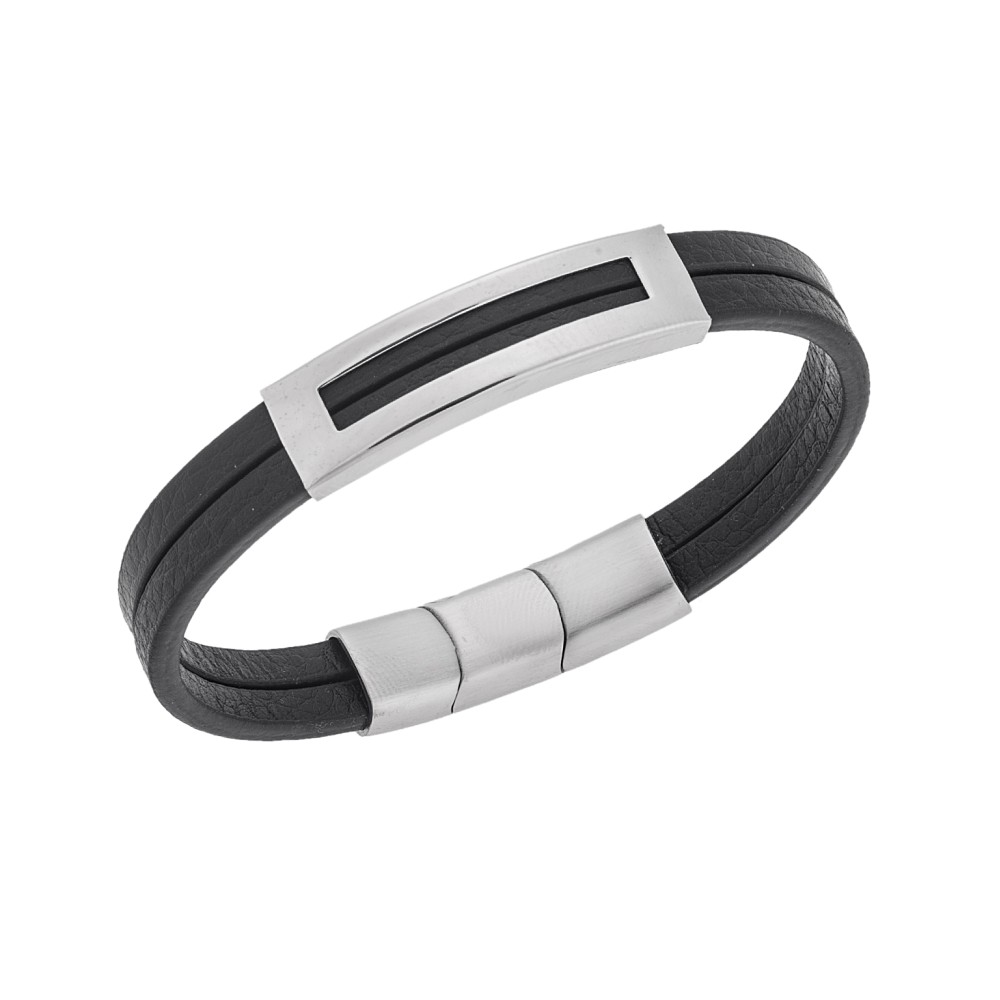 Βραχιόλι Senza Men's Steel Black Leather Strap - SSD5610SBK