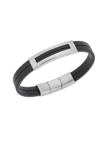 Βραχιόλι Senza Men's Steel Black Leather Strap - SSD5610SBK