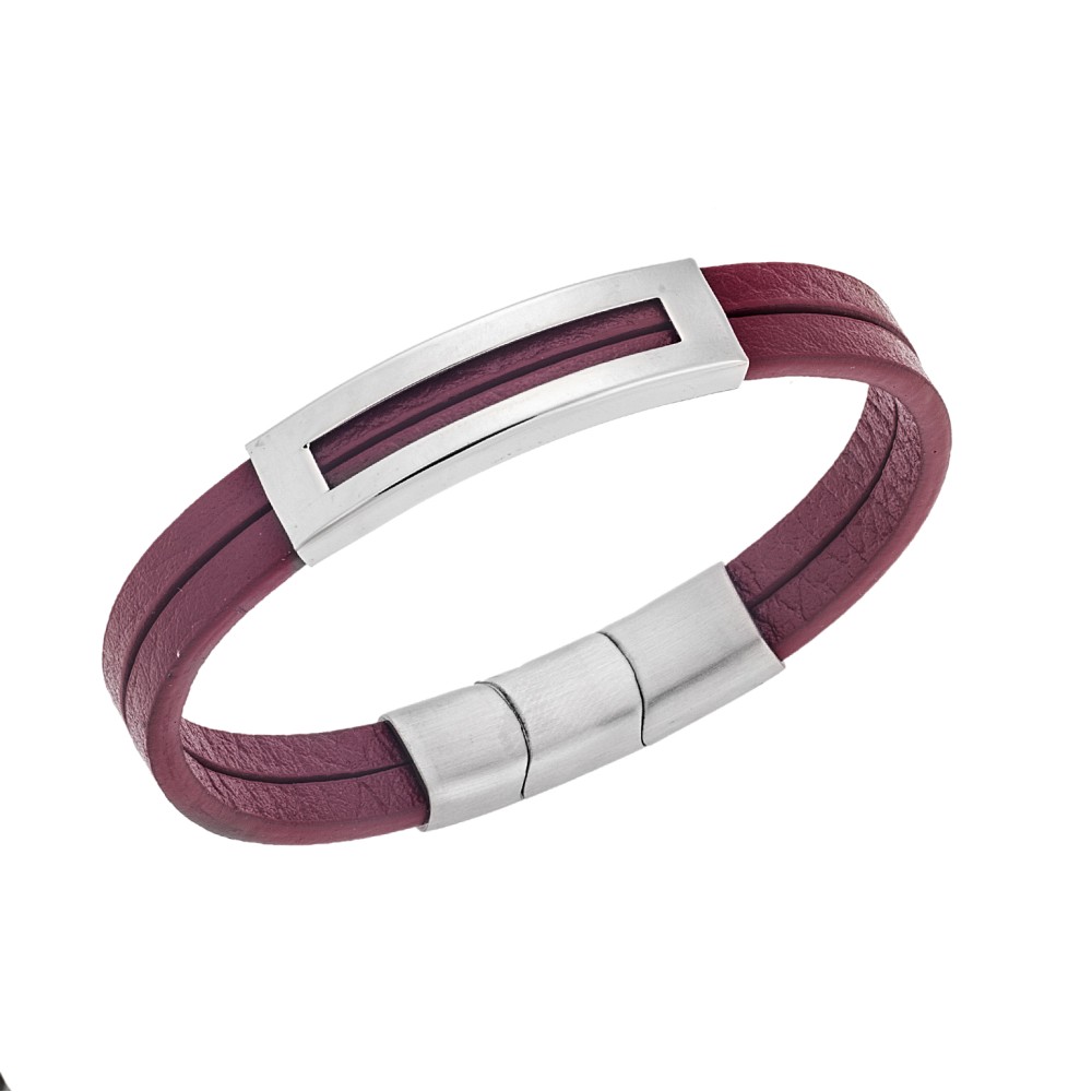 Βραχιόλι Senza Men's Steel Red Leather Strap - SSD5610SRD