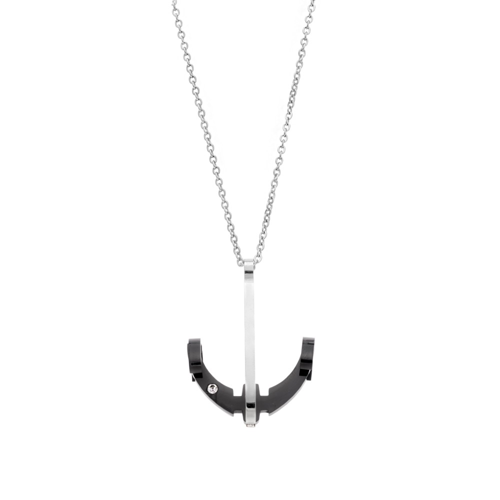 Μοτίφ Senza Men's Steel, Δίχρωμη Άγκυρα με λευκή πέτρα από ατσάλι - SSD5616SBK