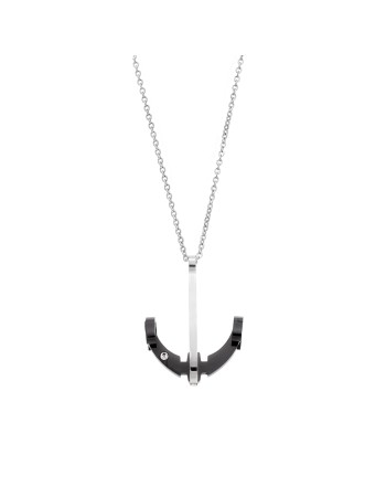 Μοτίφ Senza Men's Steel, Δίχρωμη Άγκυρα με λευκή πέτρα από ατσάλι - SSD5616SBK