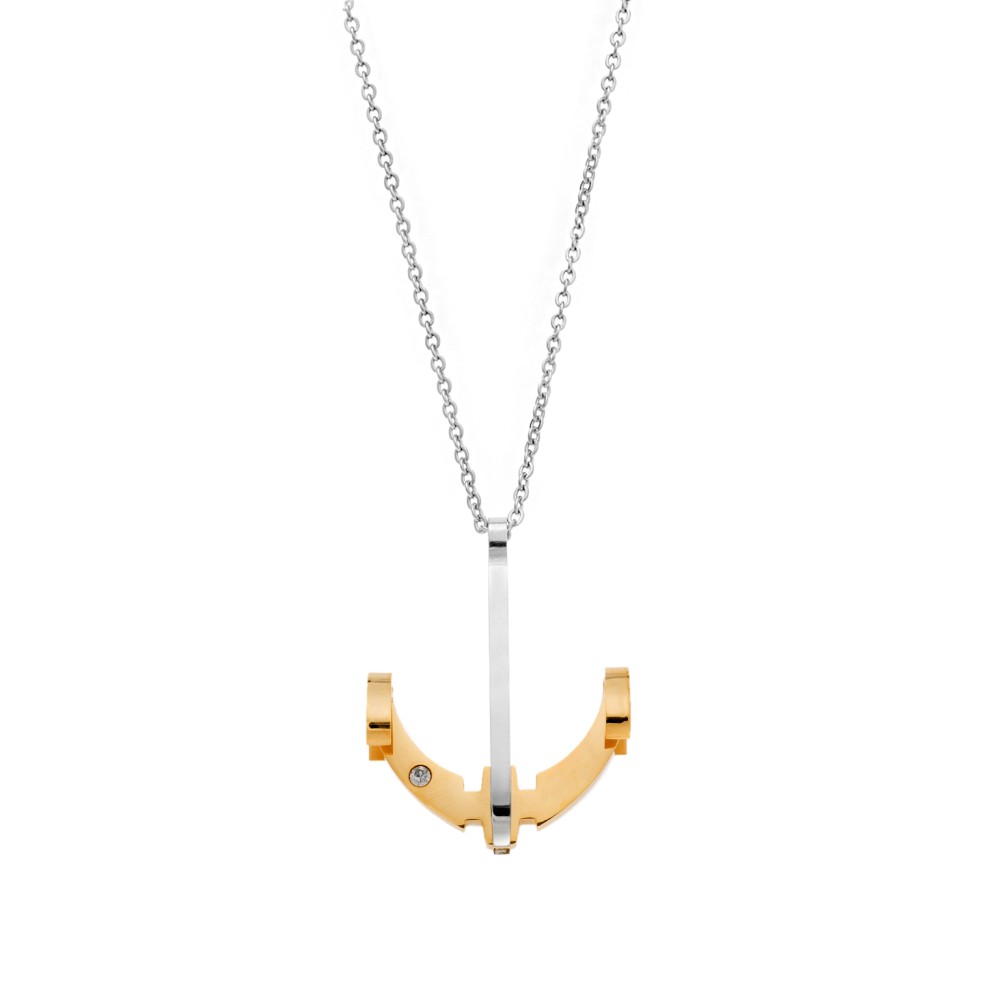 Μοτίφ Senza Men's Steel, Δίχρωμη Άγκυρα με λευκή πέτρα από ατσάλι - SSD5616SGD