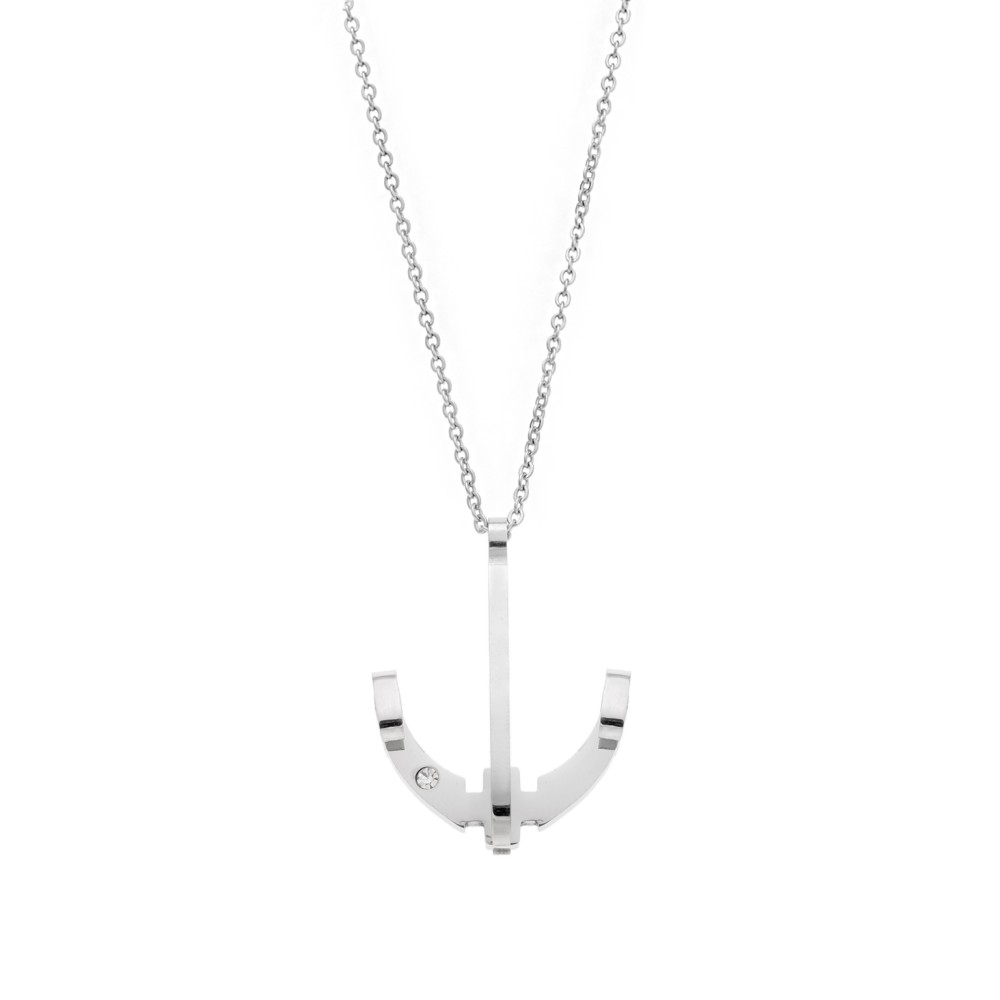 Μοτίφ Senza Men's Steel, Άγκυρα με λευκή πέτρα από ατσάλι - SSD5616SR