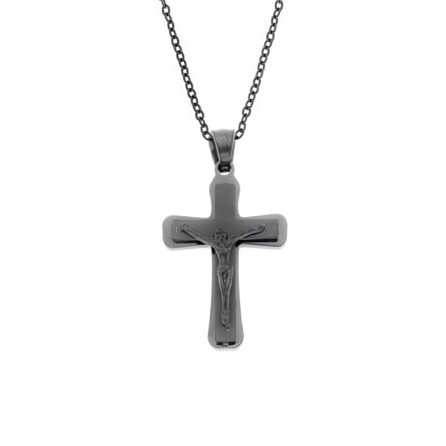 Μοτίφ Senza Men's Steel, Σταυρός με τον Εσταυρωμένο σε μαύρο χρώμα από ατσάλι - SSD5618BK