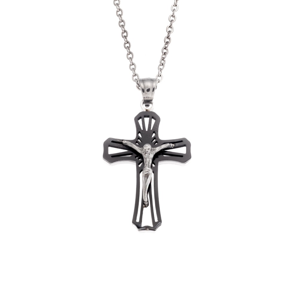 Μοτίφ Senza Men's Steel, Σταυρός με τον Εσταυρωμένο από ατσάλι - SSD5619SBK