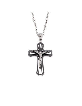 Μοτίφ Senza Men's Steel, Σταυρός με τον Εσταυρωμένο από ατσάλι - SSD5619SBK