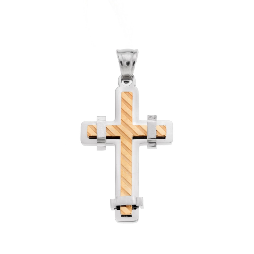 Μοτίφ Senza Men's Steel, Δίχρωμος Σταυρός από ατσάλι - SSD5620SGD