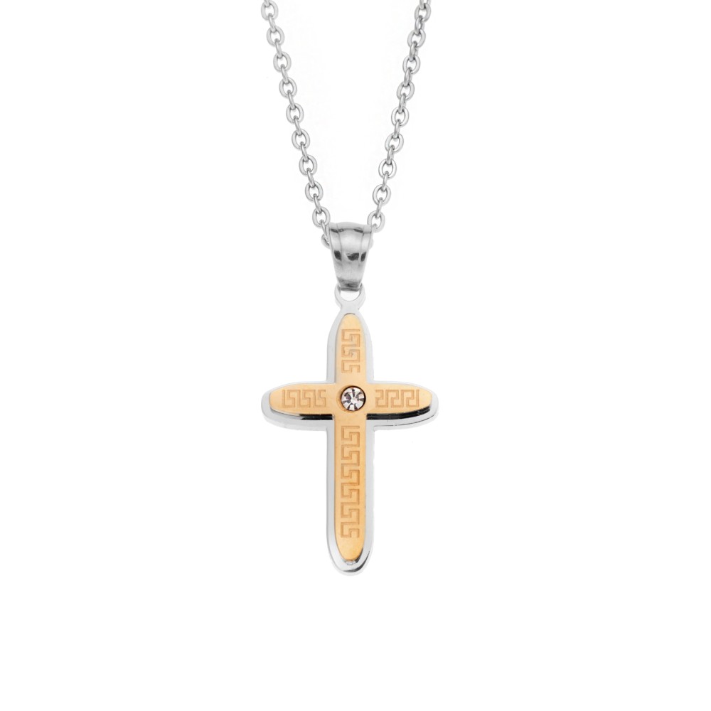 Μοτίφ Senza Men's Steel, Δίχρωμος Σταυρός από ατσάλι - SSD5621SGD