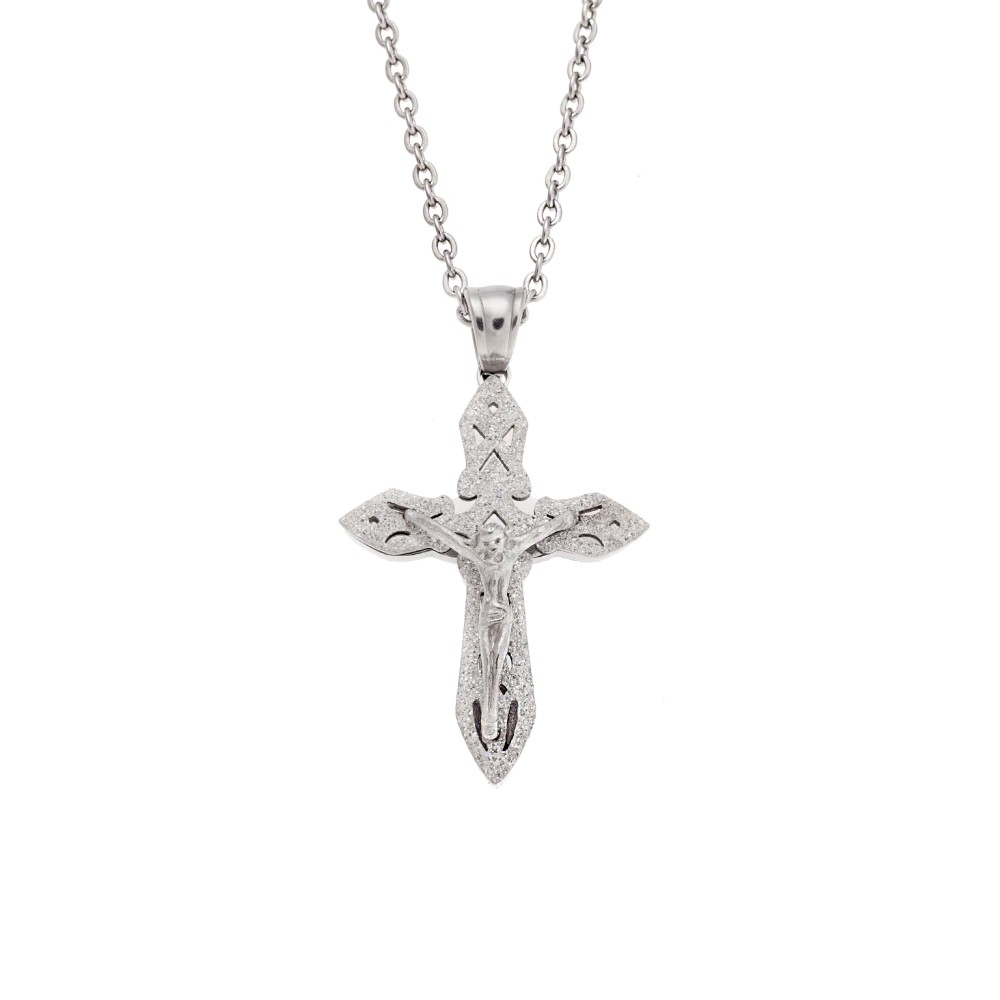 Μοτίφ Senza Men's Steel, Σταυρός με τον Εσταυρωμένο, από ατσάλι - SSD5623SR