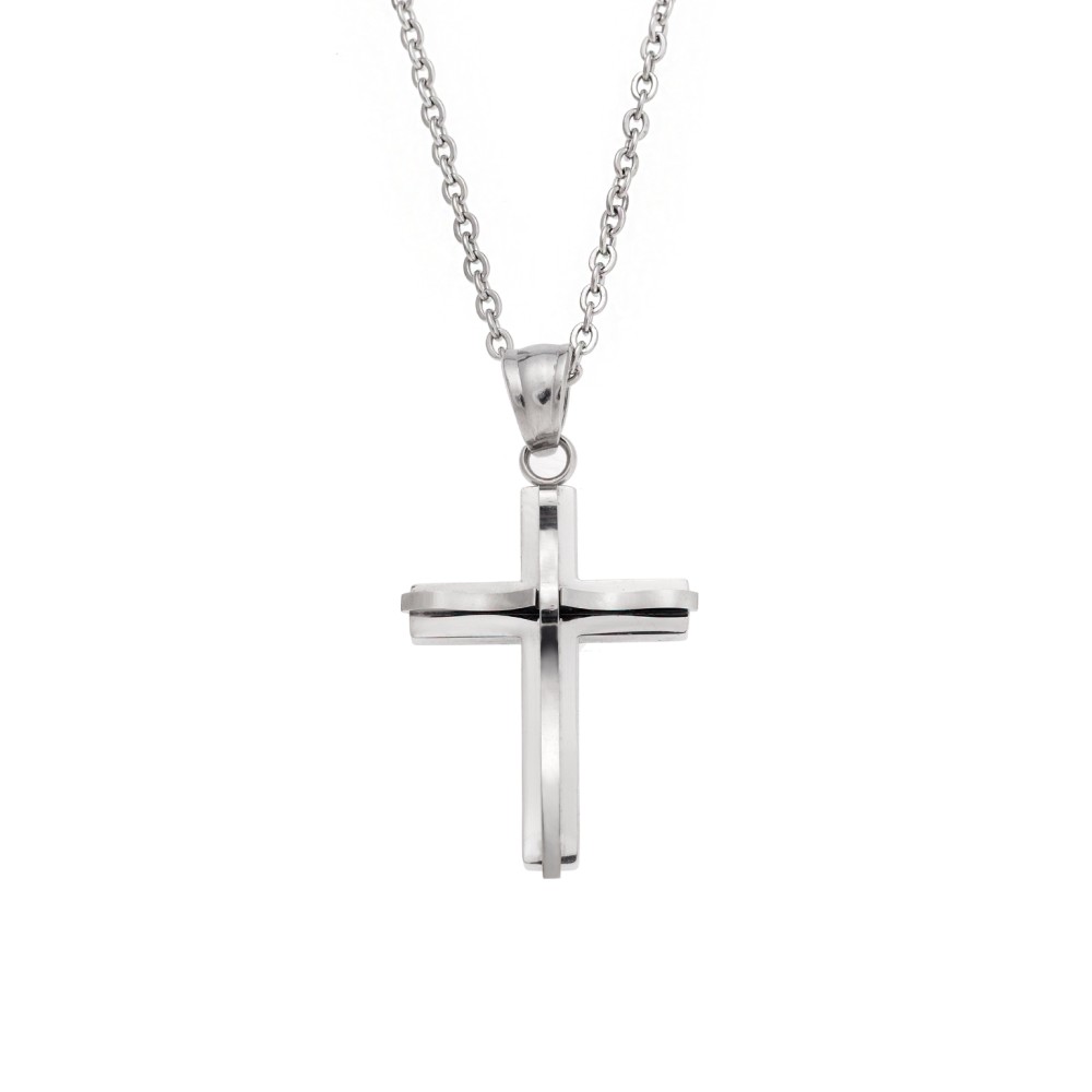 Μοτίφ Senza Men's Steel, Σταυρός με κυματιστό σχέδιο από ατσάλι - SSD5627SR