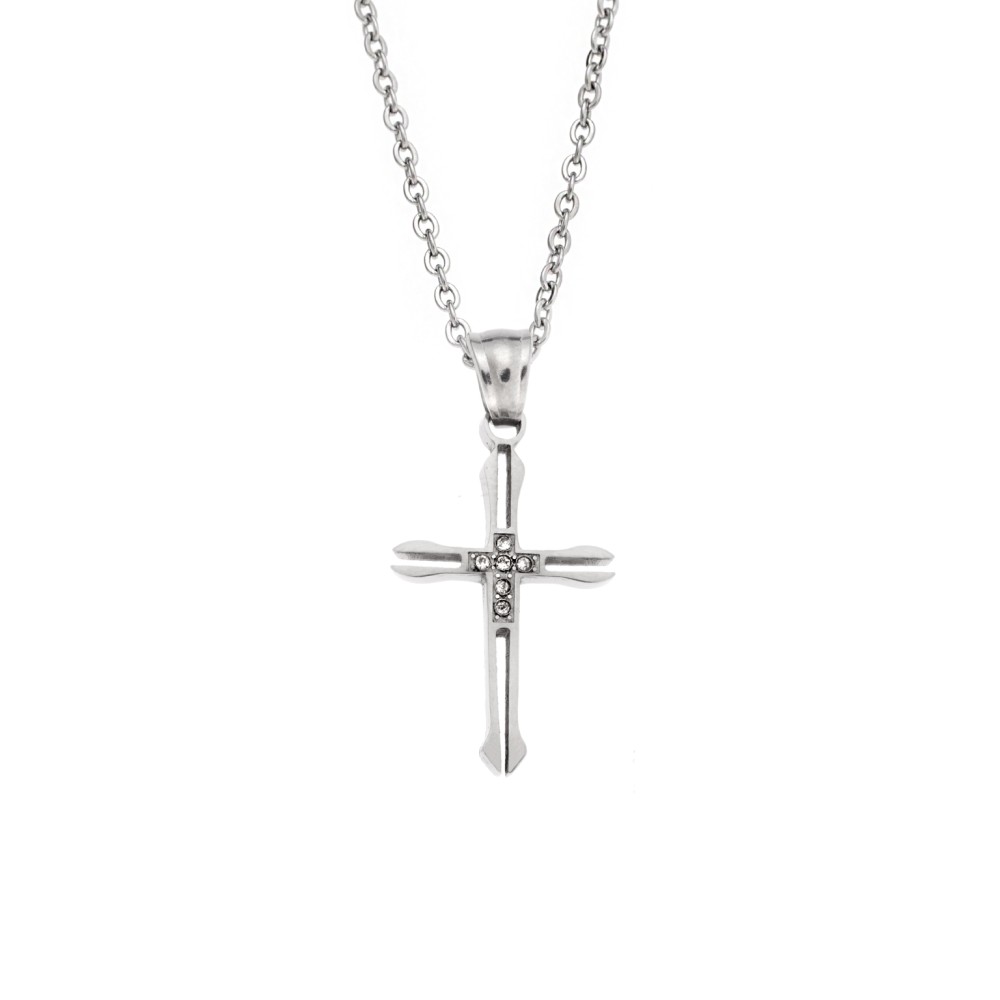 Μοτίφ Senza Steel, Σταυρός από ατσάλι με πέτρες - SSD5630SR