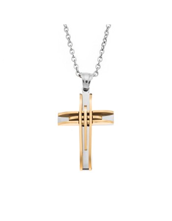 Μοτίφ Senza Men's Steel, Σταυρός με γραμμές από επιχρυσωμένο ατσάλι - SSD5633SGD