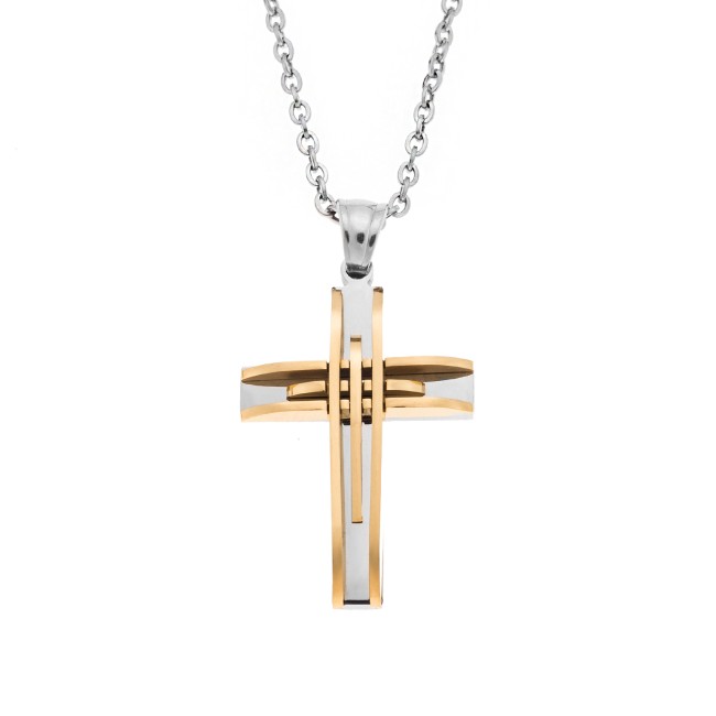 Μοτίφ Senza Men's Steel, Σταυρός με γραμμές από επιχρυσωμένο ατσάλι - SSD5633SGD