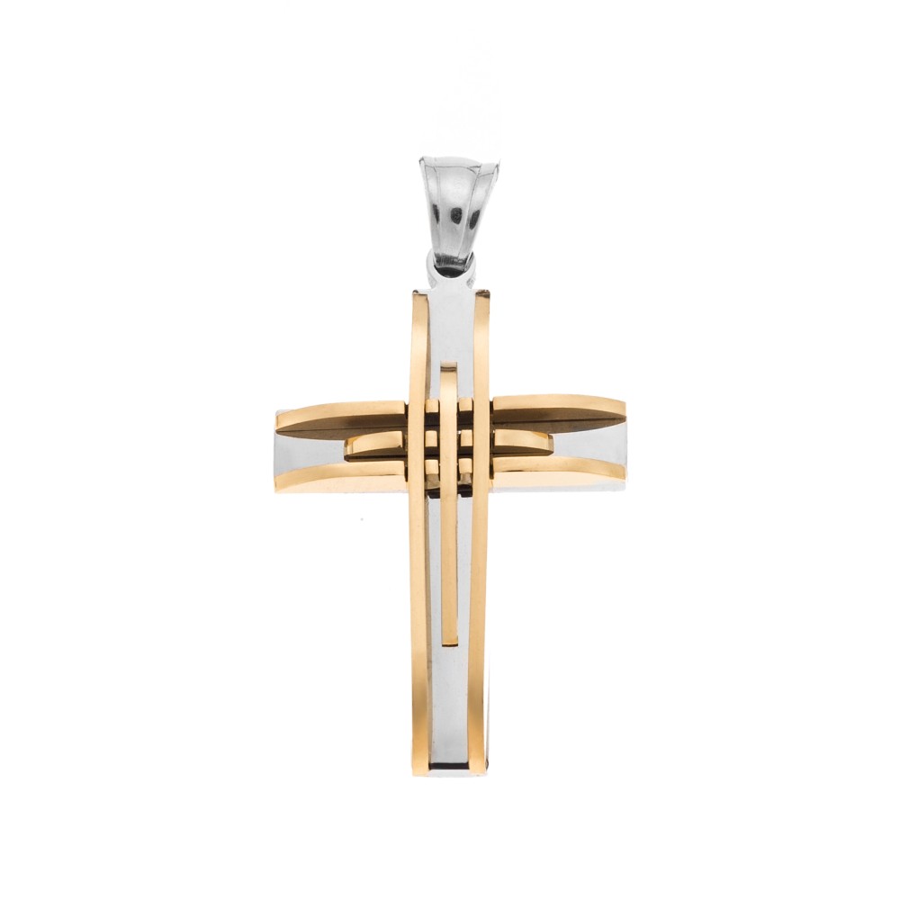 Μοτίφ Senza Men's Steel, Σταυρός με γραμμές από επιχρυσωμένο ατσάλι - SSD5633SGD