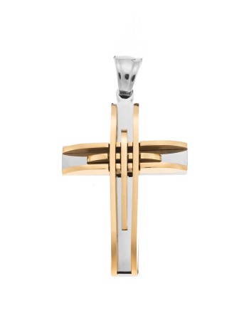 Μοτίφ Senza Men's Steel, Σταυρός με γραμμές από επιχρυσωμένο ατσάλι - SSD5633SGD