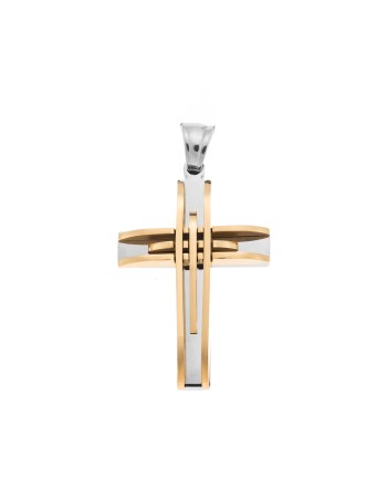 Μοτίφ Senza Men's Steel, Σταυρός με γραμμές από επιχρυσωμένο ατσάλι - SSD5633SGD