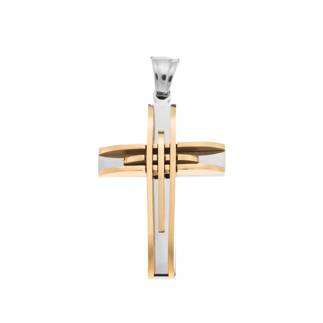 Μοτίφ Senza Men's Steel, Σταυρός με γραμμές από επιχρυσωμένο ατσάλι - SSD5633SGD