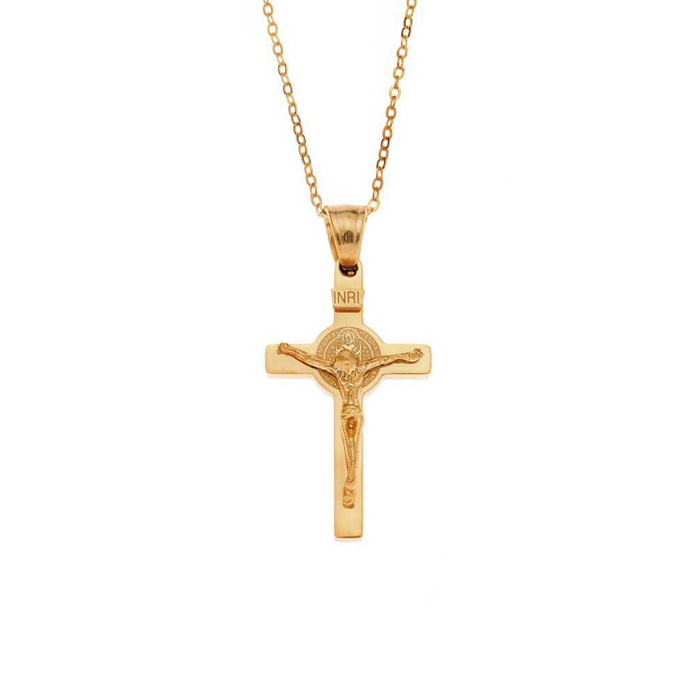 Μοτίφ Senza Men's Steel, Σταυρός με τον Εσταυρωμένο από επιχρυσωμένο ατσάλι - SSD5634GD