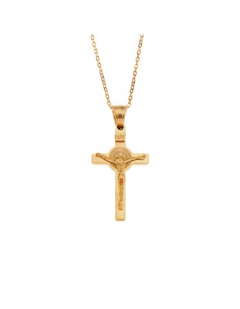 Μοτίφ Senza Men's Steel, Σταυρός με τον Εσταυρωμένο από επιχρυσωμένο ατσάλι - SSD5634GD