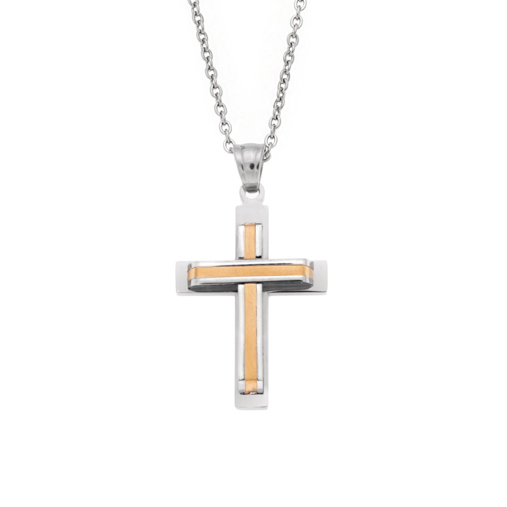 Μοτίφ Senza Men's Steel, Δίχρωμος Σταυρός από ατσάλι - SSD5635SGD