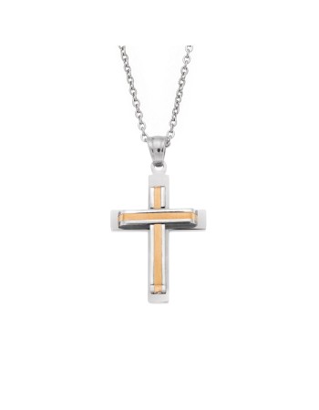 Μοτίφ Senza Men's Steel, Δίχρωμος Σταυρός από ατσάλι - SSD5635SGD