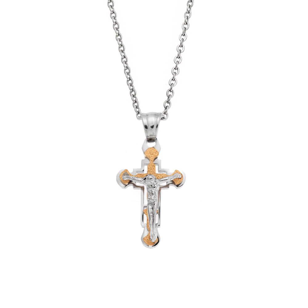 Μοτίφ Senza Men's Steel, Δίχρωμος Σταυρός με τον Εσταυρωμένο από ατσάλι - SSD5637SGD