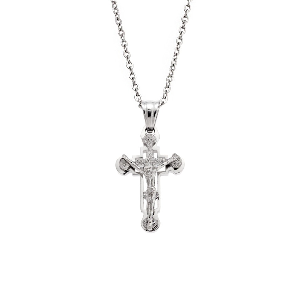 Μοτίφ Senza Men's Steel, Σταυρός με τον Εσταυρωμένο από ατσάλι - SSD5637SR