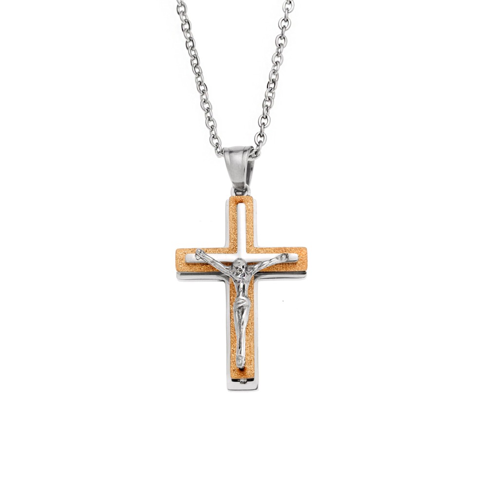 Μοτίφ Senza Men's Steel, Δίχρωμος Σταυρός με τον Εσταυρωμένο από ατσάλι - SSD5638SGD