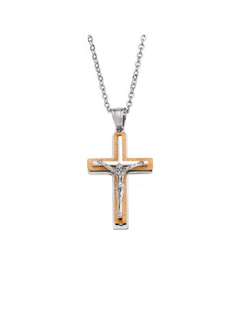 Μοτίφ Senza Men's Steel, Δίχρωμος Σταυρός με τον Εσταυρωμένο από ατσάλι - SSD5638SGD