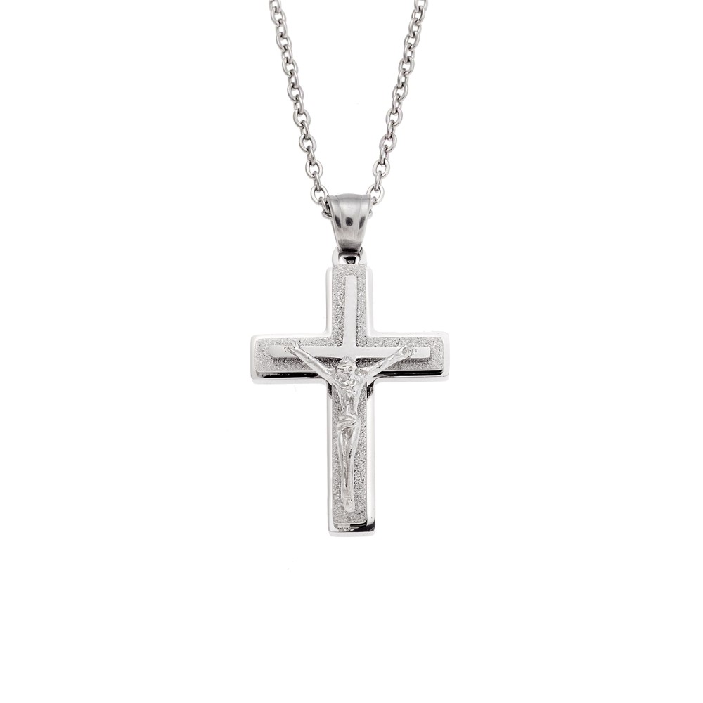 Μοτίφ Senza Men's Steel, Σταυρός με τον Εσταυρωμένο από ατσάλι - SSD5638SR